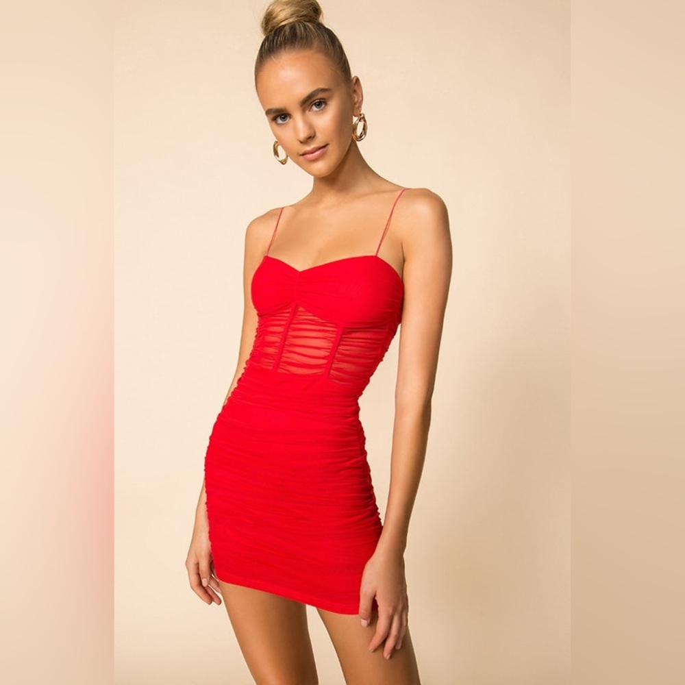 Superdown Kambella Ruched Mini Dress; tags on